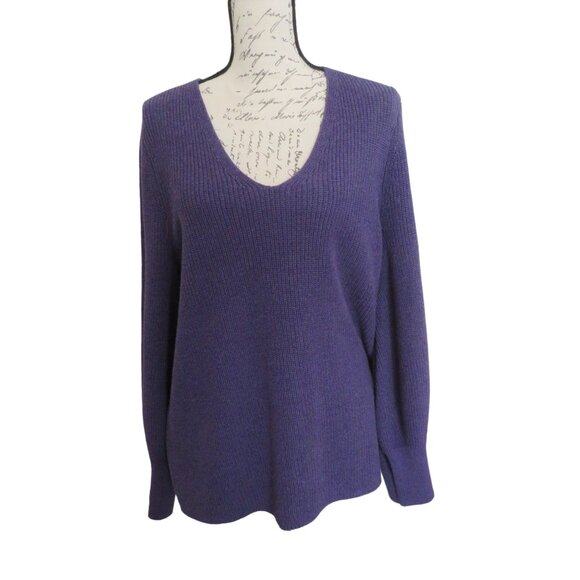 🔥HP🔥 NIC+ZOE Shaker Stitch Cotton Blend Crewneck Sweater, Fig, XL - NWOT - Picture 1 of 7